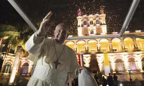 Pope Francis in front of the presidential palace, in Asuncion, Paraguay.