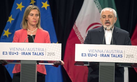 Federica Mogherini, the EU's foreign policy chief, and Mohammad Javad Zarif, Iran's foreign minister, speak at a press conference in Vienna after announcing the Iran nuclear deal.