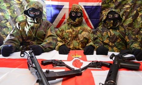 A picture sent to the Photopress agency of members of the unnamed loyalist group in Northern Ireland that has threatened police and parade officials.