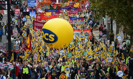 PCS union members march in central London