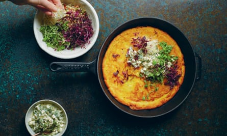 Carrot and chickpea pancake with lemon-spiked dressing