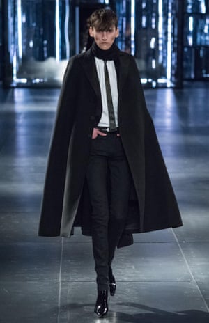 Model on the catwalk at the Saint Laurent show, autumn/winter 2015, Paris fashion week.