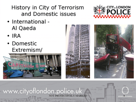 A slide from a City of London police counter-terrorism awareness sessions for nurseries