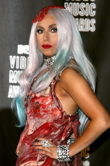 Lady Gaga at the 2010 MTV awards in her notorious meat dress.