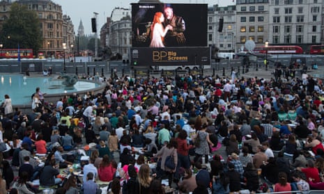 Crowds in front of BP big screen In Trafalgar Square, London