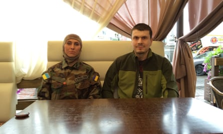 Amina Okuyeva and Adam Osmayev of the Dzhokhar Dudayev battalion, in Kiev.