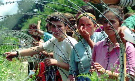 Refugees from Srebrenica at a UN base 60 miles north of Sarajevo in 1995.
