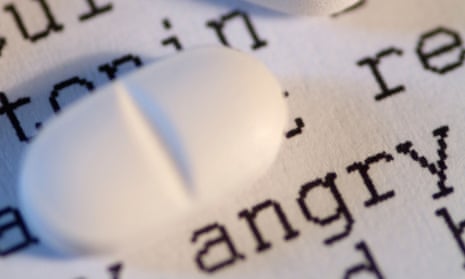 Pills on top of word 'angry'