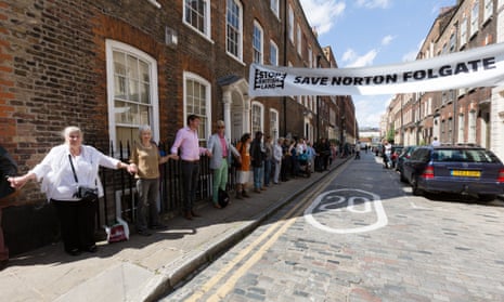 Activists from the ‘Save Norton Folgate’ campaign form a human chain around the area’s historic buildings.