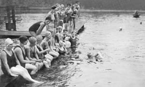 Connie Gillhead trains for her attempt on the Channel in the Serpentine, which had just been opened for women swimmers under the Lansbury scheme, June 1930.