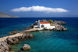 The church of Agios Isidoros on an islet close to Langada, Chios.