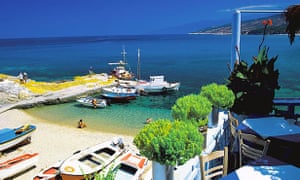 Restaurant overlooking fisherman's bay, Ikaria, Greece