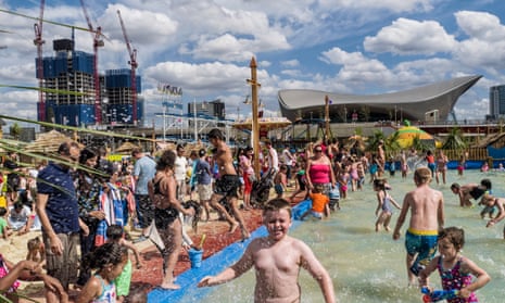 The Queen Elizabeth Olympic Park next to the former 2012 Olympic Aquatic Center - from July 11th 2015 till the end of August there has been a tempoary beach and funfair installed.