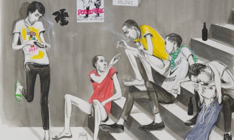 Charles Avery's Untitled (Youths Smoking on Steps, 2014 ).