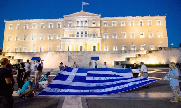 Protesters outside the Greek parliament, Athens, 22 July.