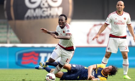 Michael Essien in action last season for Milan against Verona. He played only 22 games for the club in 16 months because of injury.
