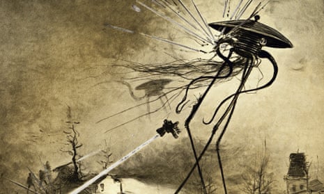An illustration of Martians attacking from a 1906 edition of The War of the Worlds by H.G. Wells.