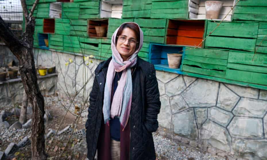 The prominent Iranian human rights lawyer Nasrin Sotoudeh photographed in the garden of her office in Tehran in late 2014.