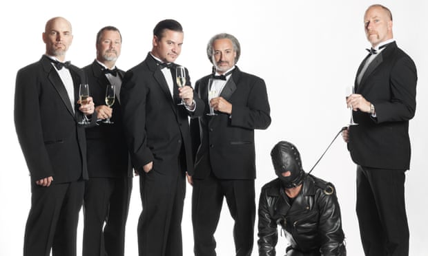 Bottoms up: Faith No More and, er, friend (left to right) Jon Hudson, Billy Gould, Mike Patton, Mike Bordin and Roddy Bottum.