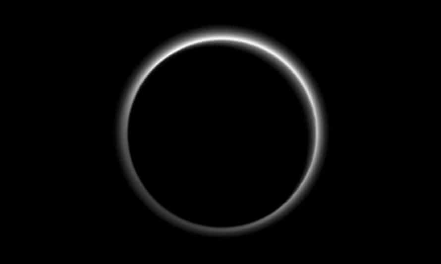The atmosphere of Pluto backlit by the sun when the New Horizons spacecraft was about 1.25 million miles (2 million kilometers) away.