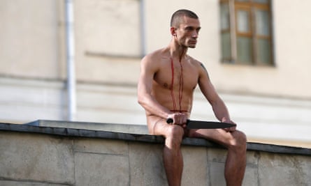 Pavlensky outside a forensic psychiatric institute in Moscow, October 2014.