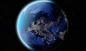 Satellite image of planet earth Europe at night