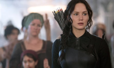 Jennifer Lawrence as Katniss Everdeen in a scene from The Hunger Games: Mockingjay Part 1.