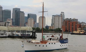 Susan Smilie on her boat on the Thames.