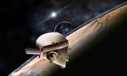artist's concept shows the proposed New Horizons Spacecraft as it approaches the planet Pluto and its moon Charon.