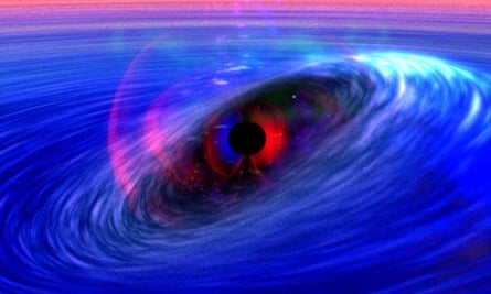 Black holes, those monstrous gobbling drains in space, may actually drag the fabric of space and time around them as they spin, creating waves for cosmic material to surf on, astronomers said on January 10, 2005. This is new evidence that some black holes spin, even as they pull in everything around them, including light.