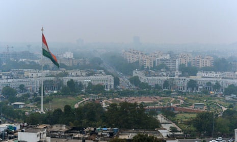 Indian tri-colour as it flies over Connaught Place in New Delhi, ahead of World Environment Day