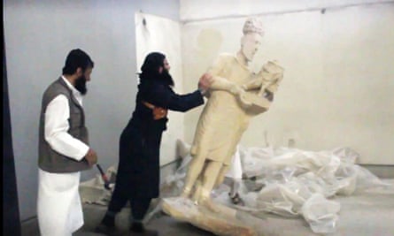 Footage of Isis destroying ancient statues in Nineveh in Iraq.