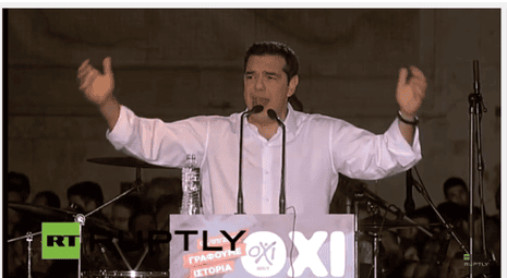 Greek prime minister Alexis Tsipras at the 'No' rally in Athens
