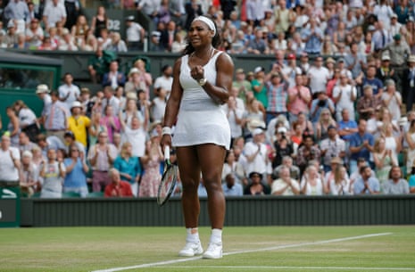 Serena Williams celebrates her epic victory over Heather Watson.
