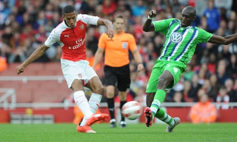 Isaac Hayden in action for Arsenal against Wolfsburg in the Emirates Cup match on 26 July at Emirates Stadium.