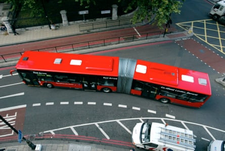 A bendy bus on the streets of London.