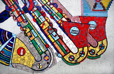 Detail of mosaics by Sir Eduardo Paolozzi at Tottenham Court Road underground station