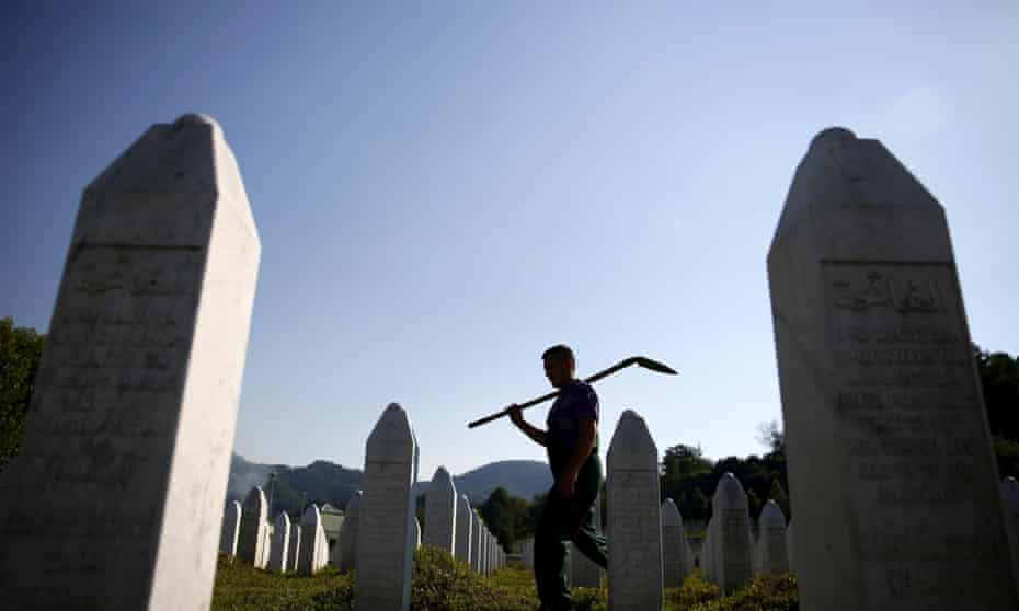 Workers at a memorial centre for Srebrenica massacre victims in Potocari 5 July. There will be events across the UK this week and an international ceremony at Potocari on Saturday to mark the 20th anniversary.