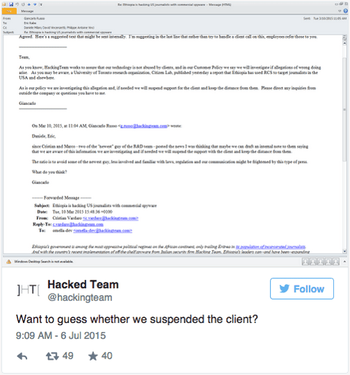One of the now-deleted tweets from @hackingteam.