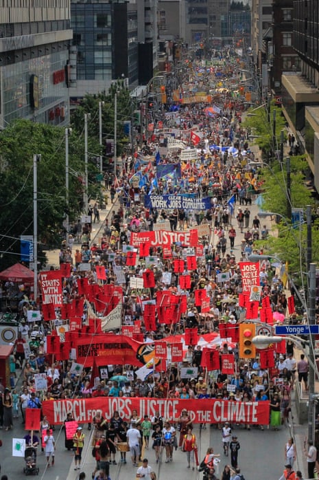 More than 10,000 people in Toronto, Canada march for "Jobs, Justice, and Climate Action" on July 5, 2015.