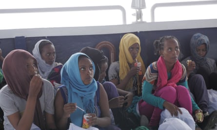 Teenage girls, possibly from Eritrea, who were rescued by the Pheonix off the coast of Libya.