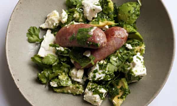 Nigel Slater S Sausages With Avocado And Feta Recipe Food The
