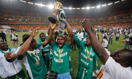 Nigeria celebrate their Africa Cup of Nations triumph in 2013 after beating Burkina Faso in the final under the guidance of Stephen Keshi.
