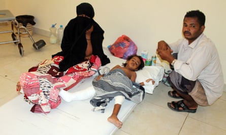 A child rests on a mattress in Aden's Sadaka hospital in Aden.
