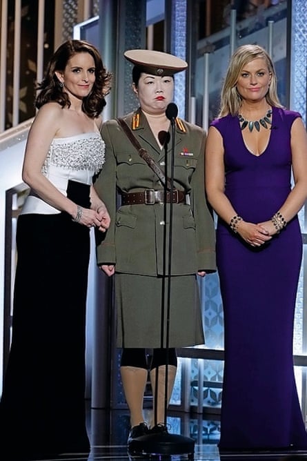Poehler at this year’s Golden Globes, with best friend Tina Fey, and Margaret Cho as a North Korean general.