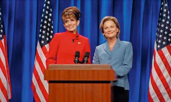 On Saturday Night Live with Tina Fey as Sarah Palin.