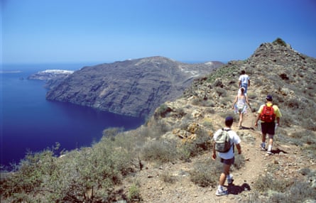 Trekking along the Santorini Rim to Oia.