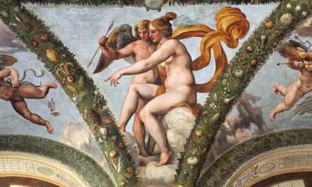 EJDAC4 Venus and Cupid. Fresco by Raphael and his workshop at the Loggia of Psyche in the Villa Farnesina in Rome, Italy.[VillaFarnesina]Raphael[VenusandCupid]VillaFarnesinaRomeRenaissanceLoggiaofPsycheLoggiadiPsicheRaphaelRaffaelloSanzioVenusAphroditegoddessnudenakedfemalewomanyoungarrowworkshopbottegaCupidPsycheceilingvaultedvault15171518GiulioRomanoRaffaellinodelColleHighRenaissanceRomamuseumRomanLazioItalyItalianEuropeEuropeanobjectcultureculturalhistoryhistoricalheritageinsideindoorinteriorpaintingfrescofrescosmuralpaintingmuralswallpaintingsvisualartsartvillaresidencehousedetailroomhalldecorationdecordecoratedpatternpaintedarchitecturearchitecturalpainterstyleFarneseAgostinoChigi1510s16thcenturycinquecentomythologymythologicalmythAncientGreeceGreekreligionnobodymanmalebodyfrescoes