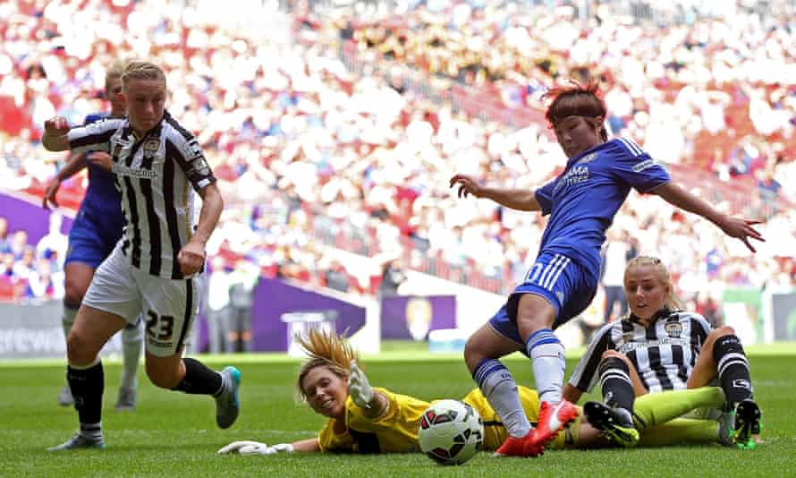 Chelsea Ladies' Ji So-Yun scores the opening goal of the game during the Women's FA Cup Final against Notts County Ladies at Wembley Stadium.