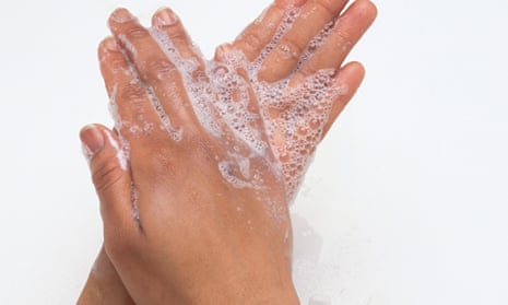 Washing hands with soap, close-up
